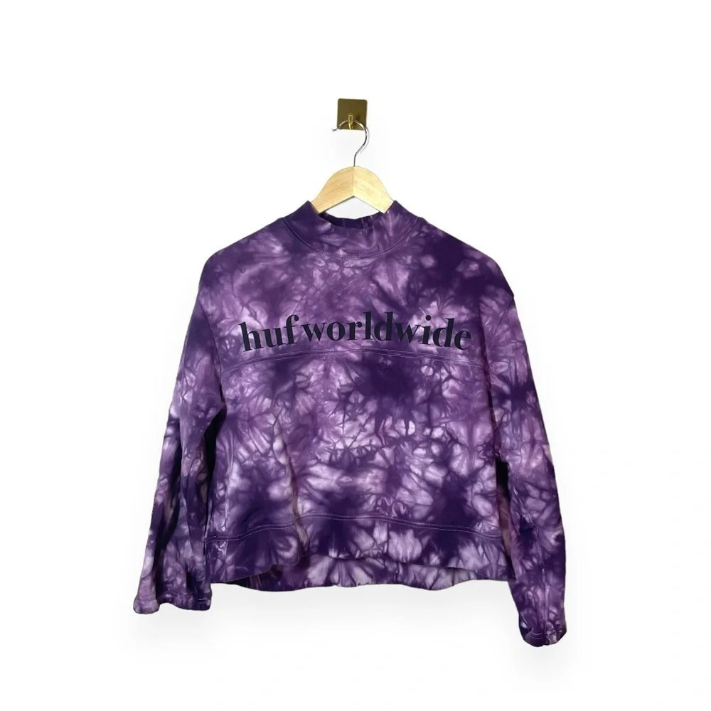 HUF Worldwide Purple Tie Dye Cropped Sweatshirt Women’s Size S